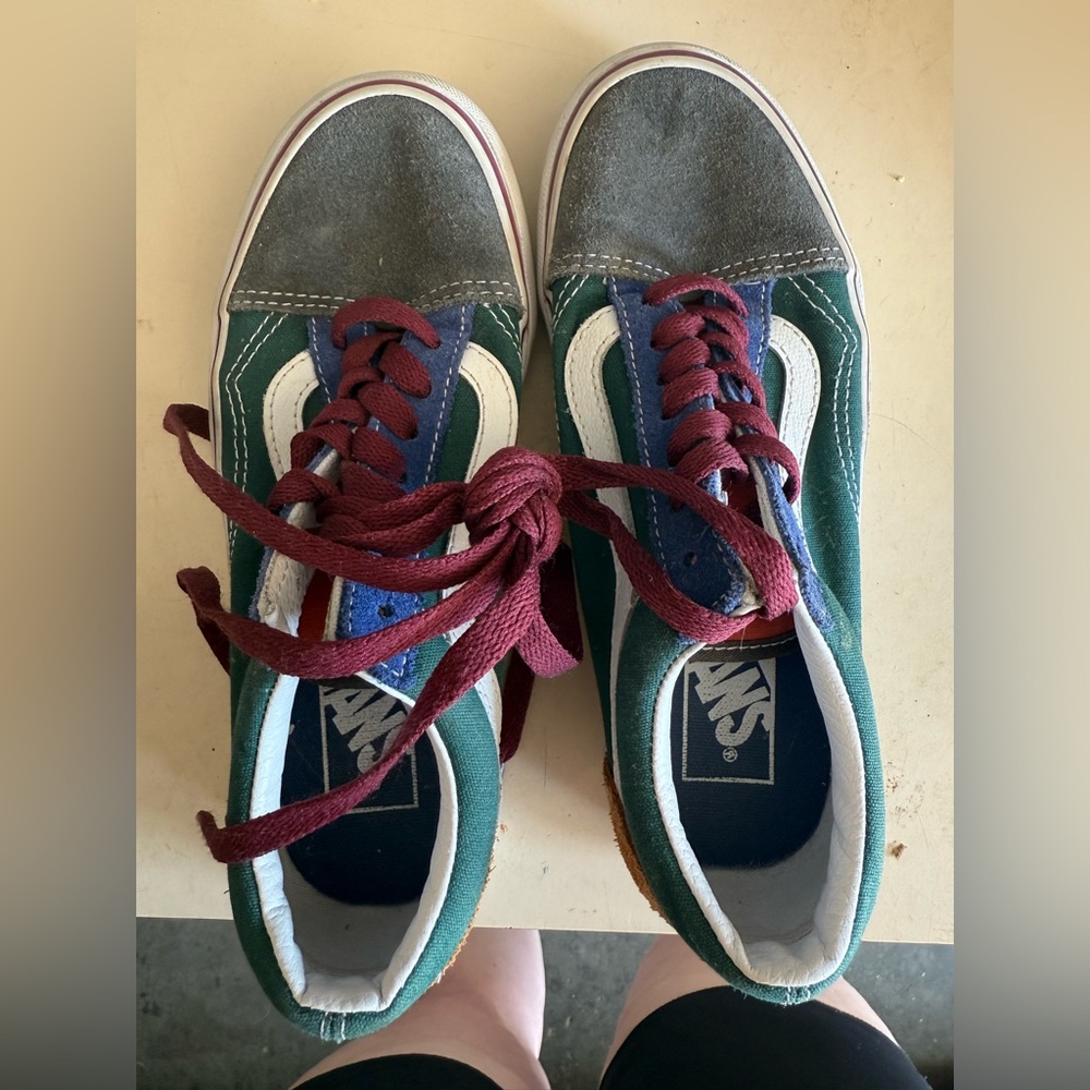 Vans Gray and Green Sneakers with Burgundy Laces